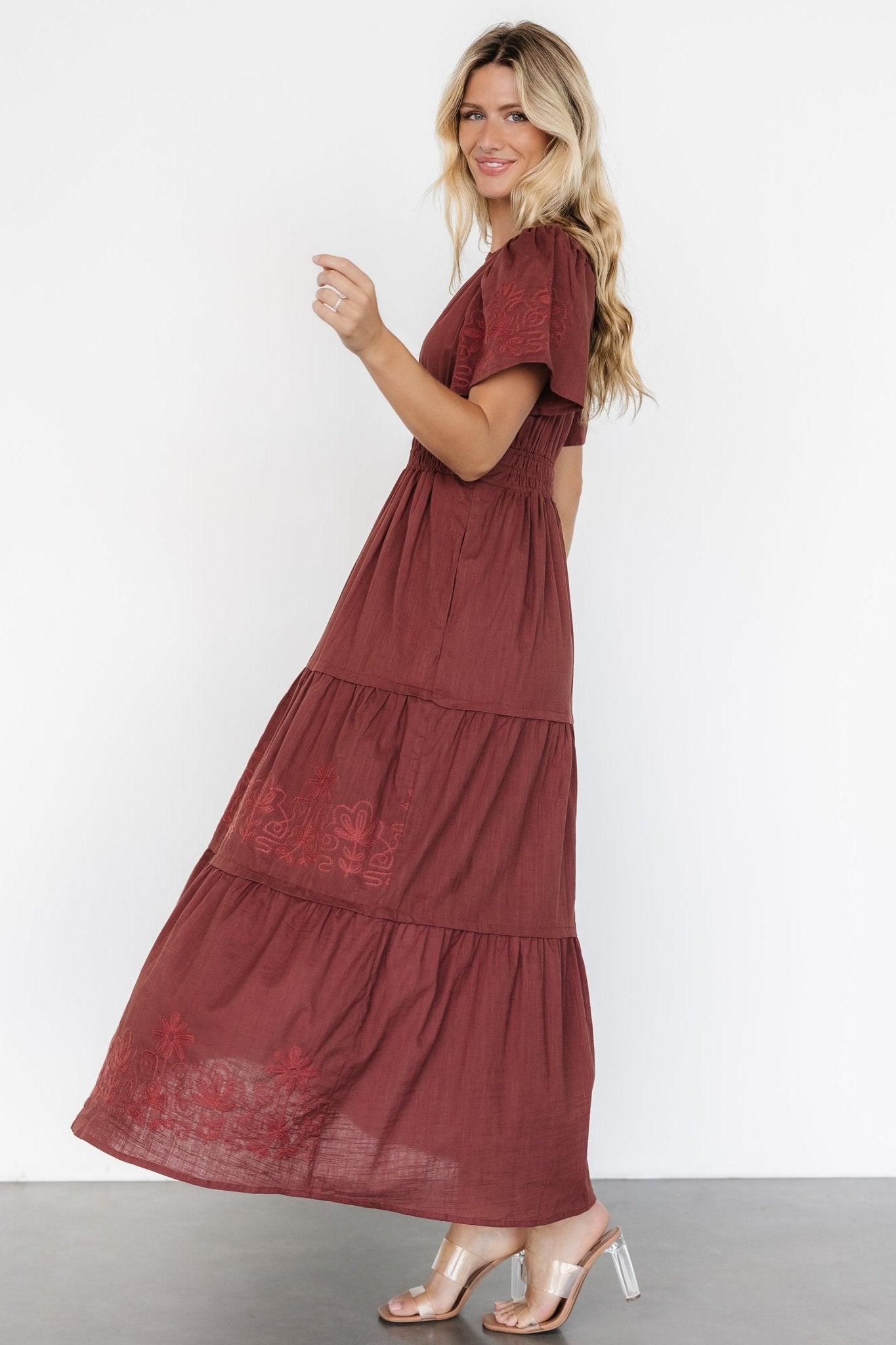 Kennedy Embroidered Maxi Dress | Marsala - Baltic Born