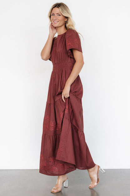 Kennedy Embroidered Maxi Dress | Marsala - Baltic Born