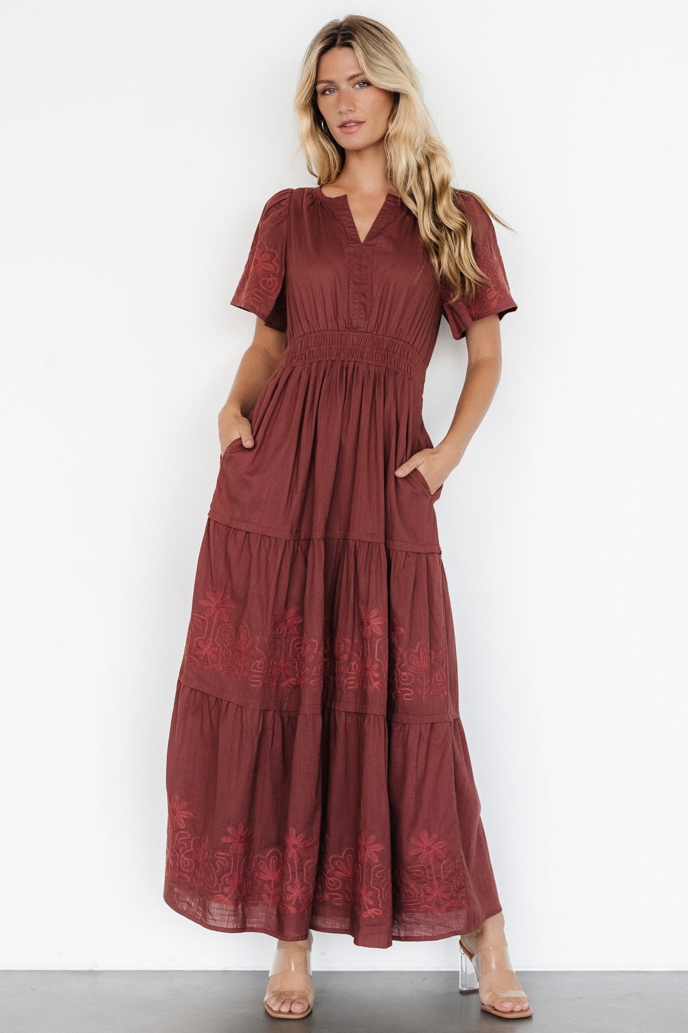 Kennedy Embroidered Maxi Dress | Marsala - Baltic Born