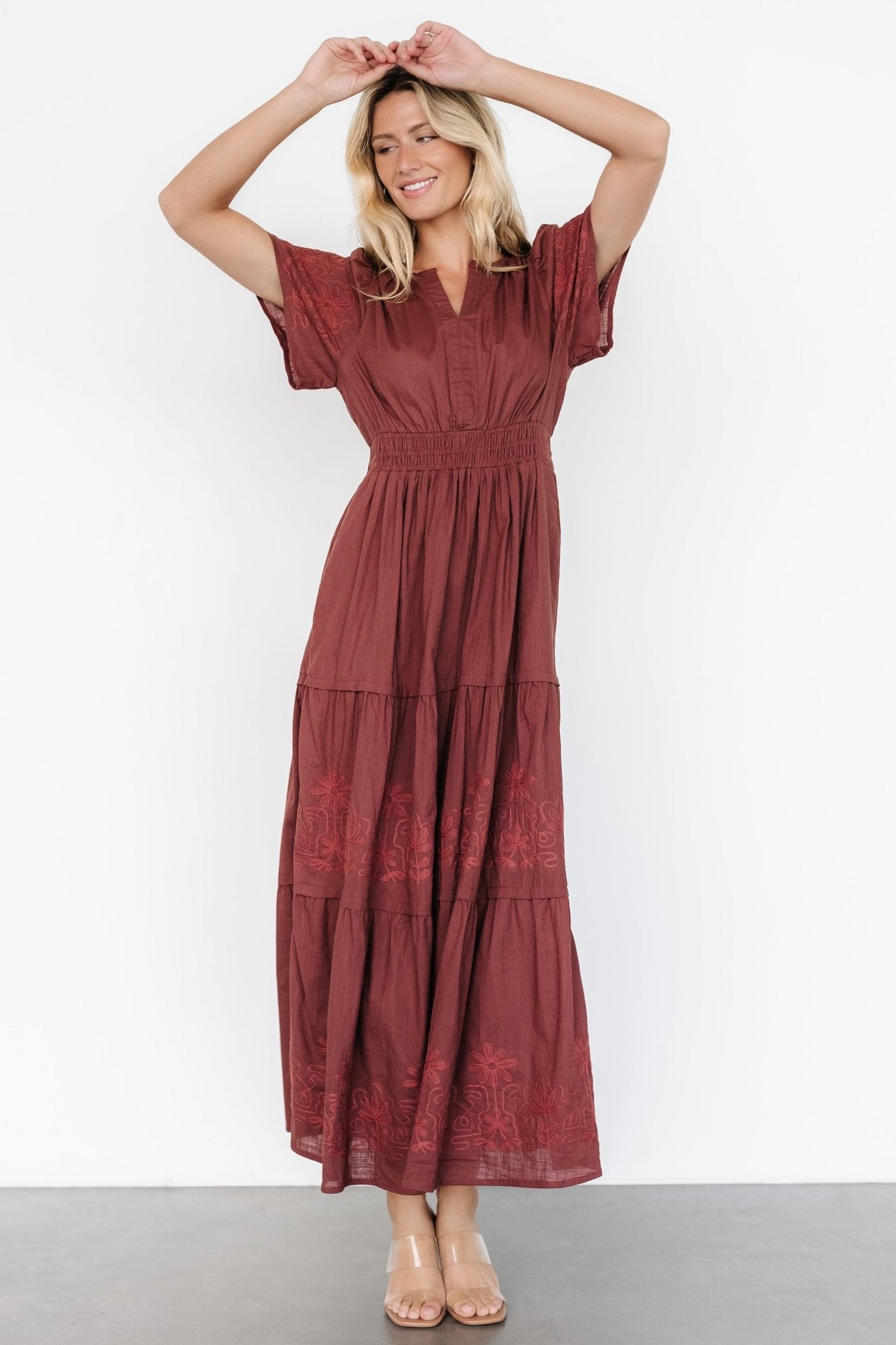 Kennedy Embroidered Maxi Dress | Marsala - Baltic Born