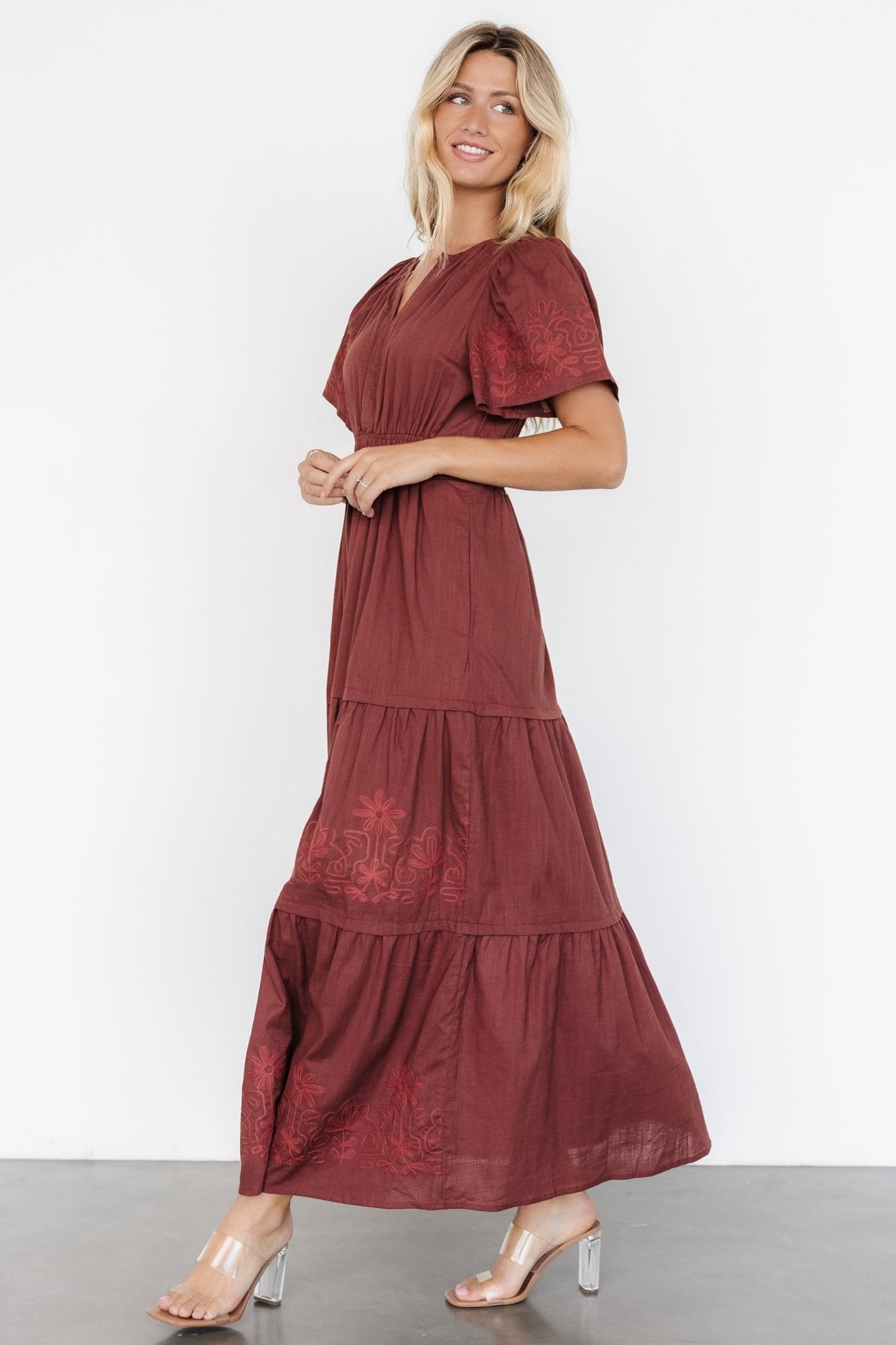 Kennedy Embroidered Maxi Dress | Marsala - Baltic Born