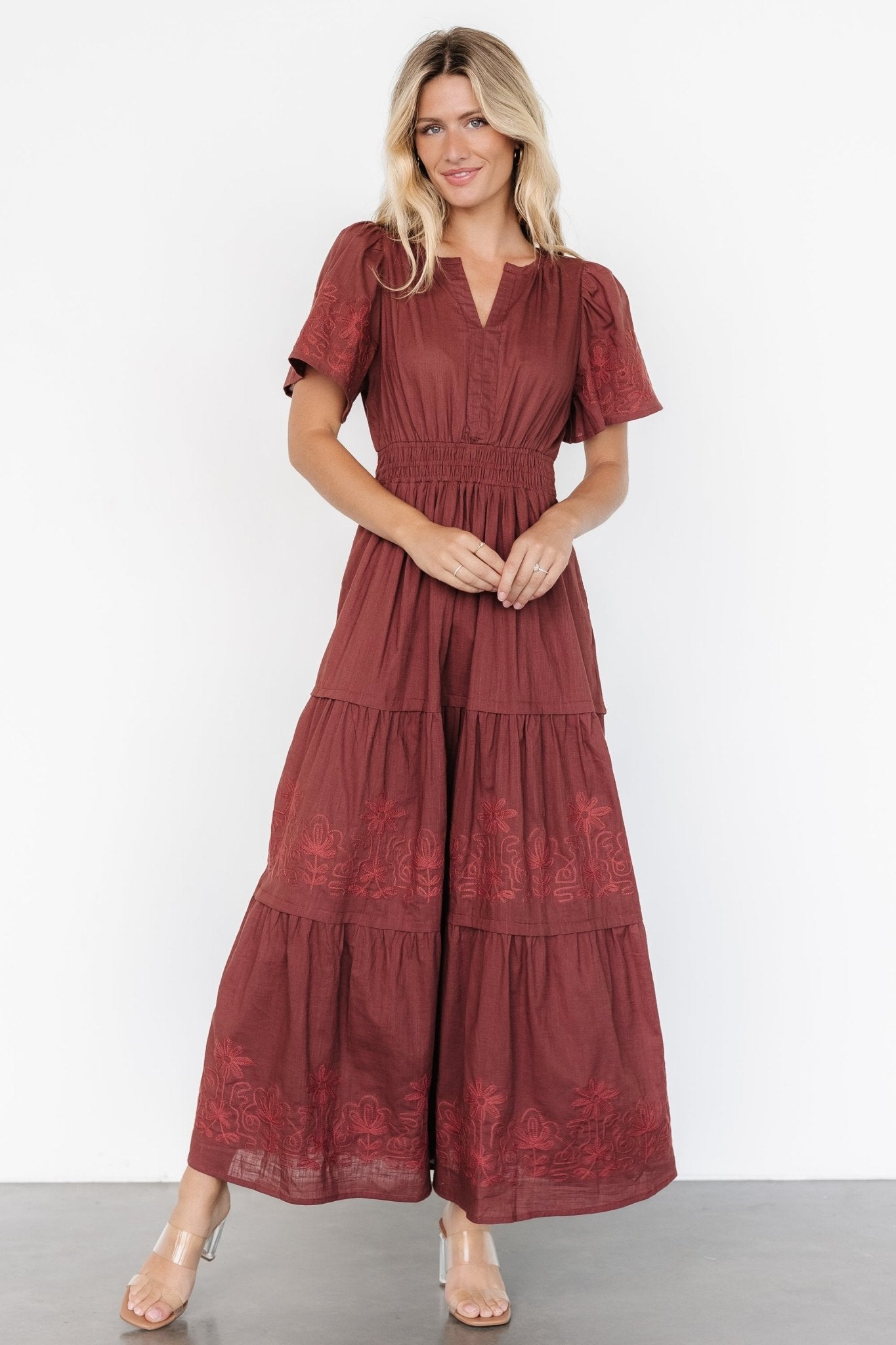 Kennedy Embroidered Maxi Dress | Marsala - Baltic Born