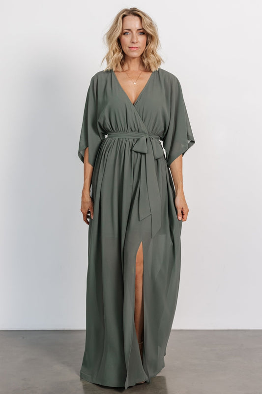 Kia Kimono Maxi Dress | Dark Sage - Baltic Born