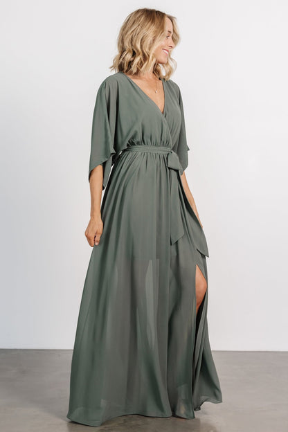 Kia Kimono Maxi Dress | Dark Sage - Baltic Born