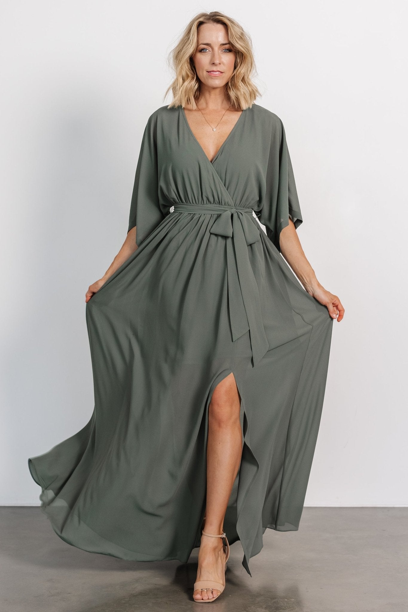 Kia Kimono Maxi Dress | Dark Sage - Baltic Born