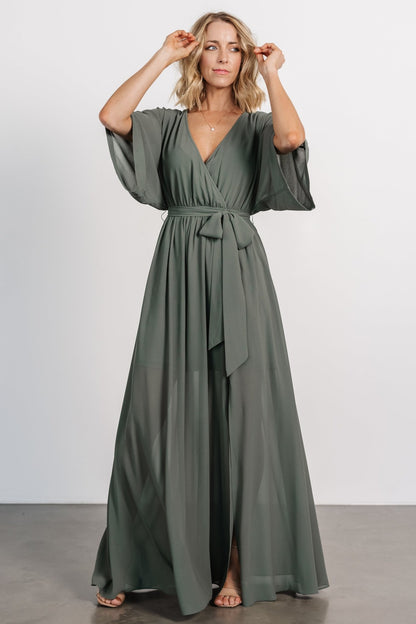 Kia Kimono Maxi Dress | Dark Sage - Baltic Born