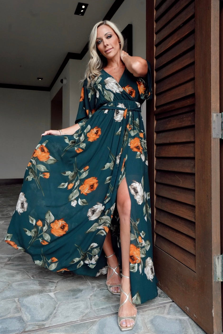 Baltic Born Womens Kia Kimono Maxi Dress | Deep Topaz Floral