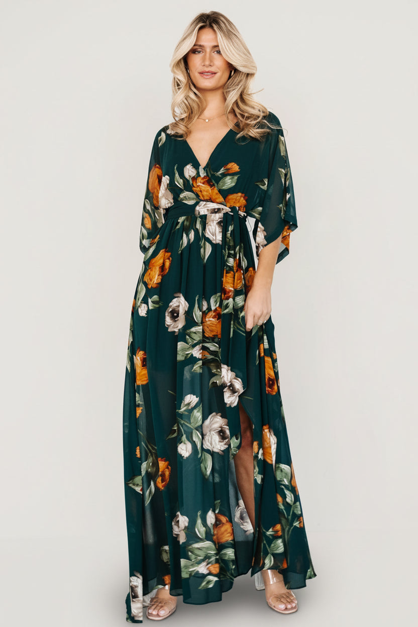 Baltic Born Womens Kia Kimono Maxi Dress | Deep Topaz Floral