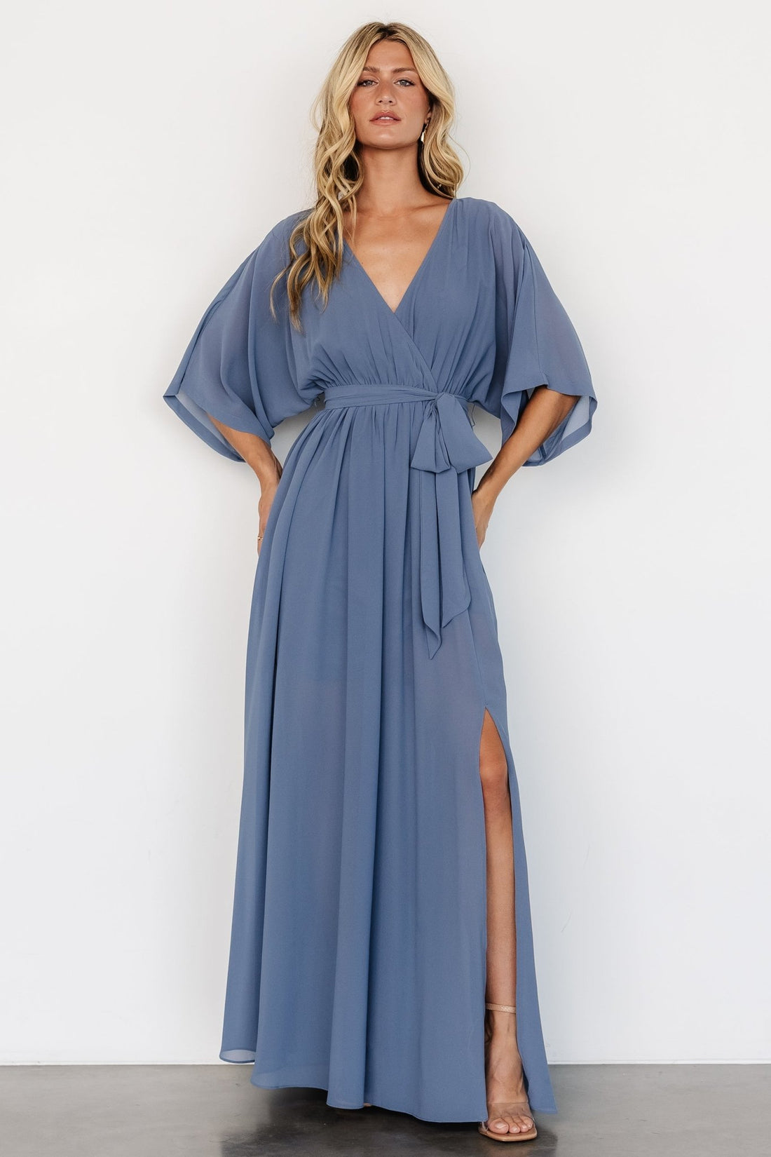 blue maxi kimono sleeve dress 2x main image 0