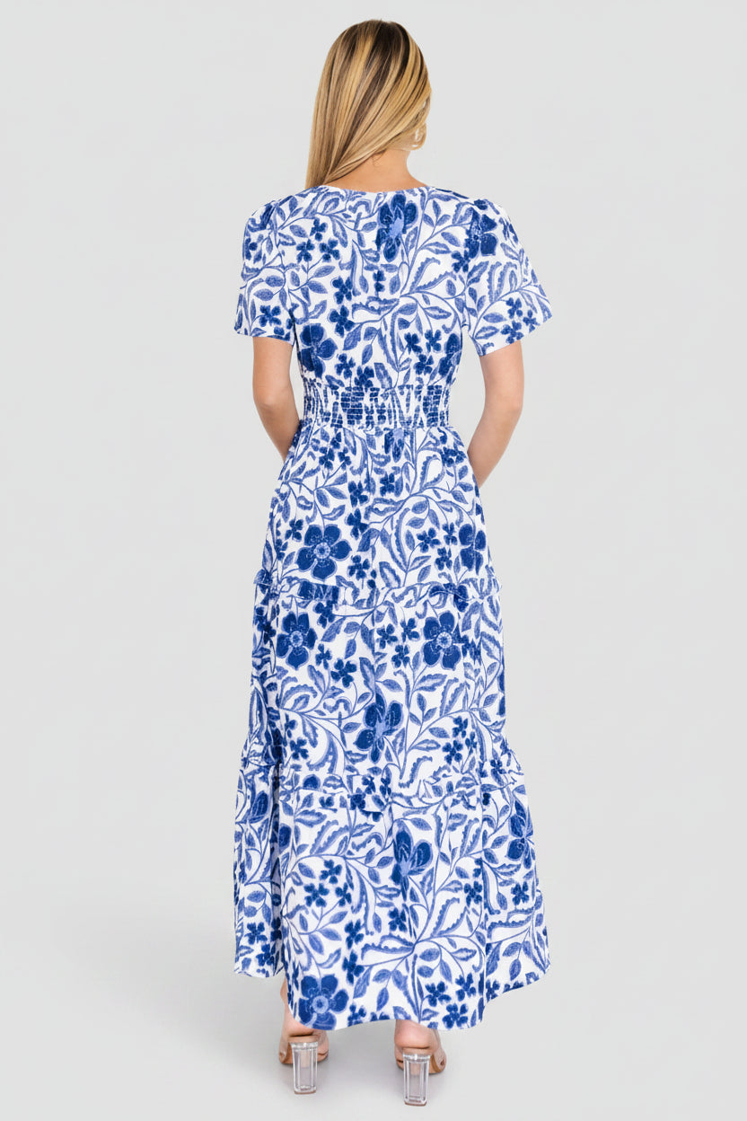 Kiana Poplin Maxi Dress - Blue Floral Smocked | Baltic Born XL Kiana Poplin Maxi Dress - Blue Floral Smocked | Baltic Born XL