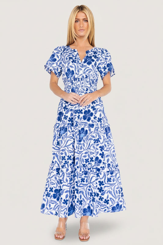Kiana Poplin Maxi Dress | Blue Multi