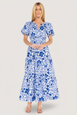 Kiana Poplin Maxi Dress - Blue Floral Smocked | Baltic Born XL Kiana Poplin Maxi Dress - Blue Floral Smocked | Baltic Born XL