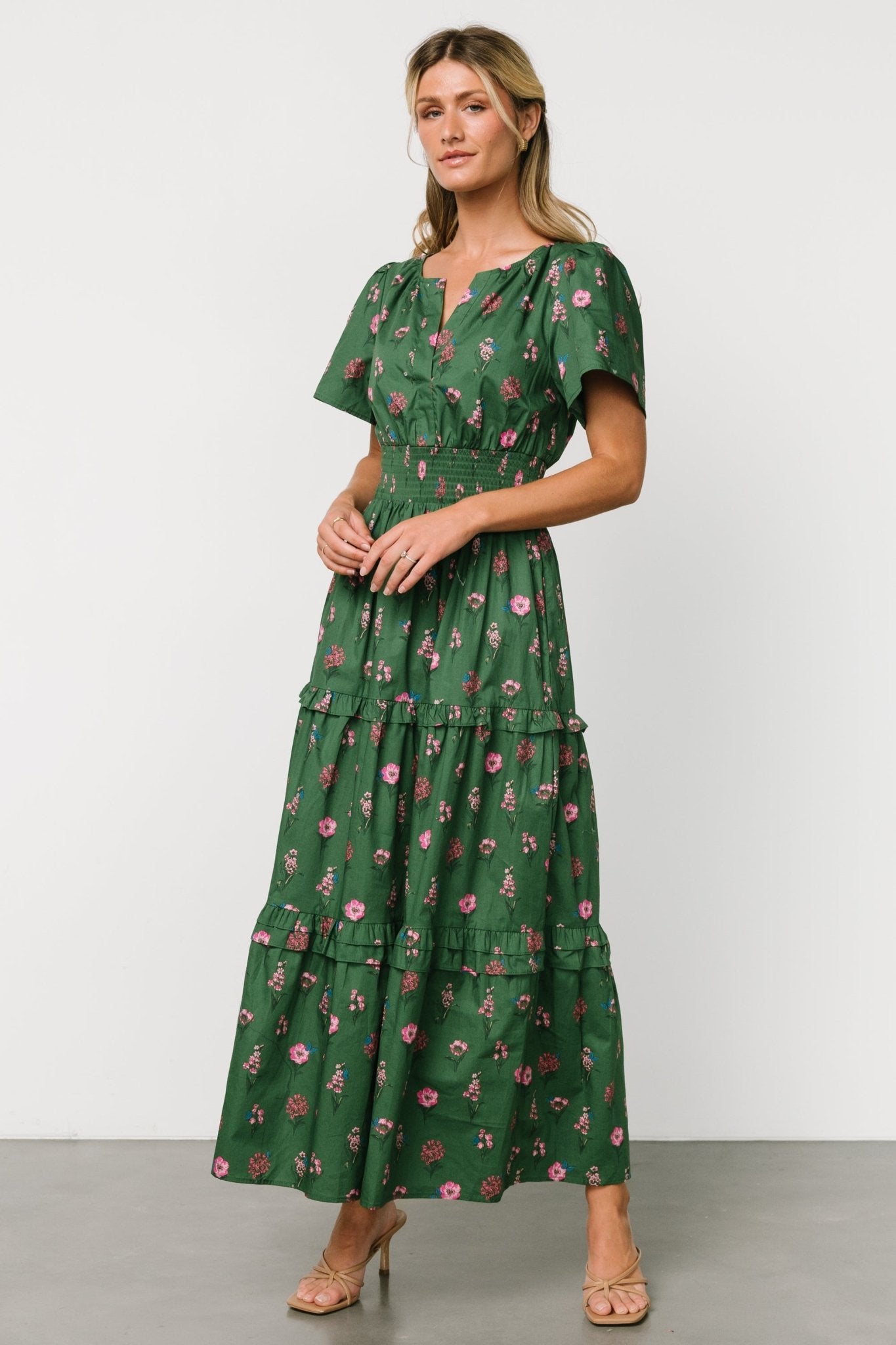 Kiana Poplin Maxi Dress | Green + Pink - Baltic Born