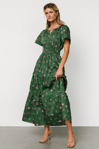 Kiana Poplin Maxi Dress | Green + Pink - Baltic Born