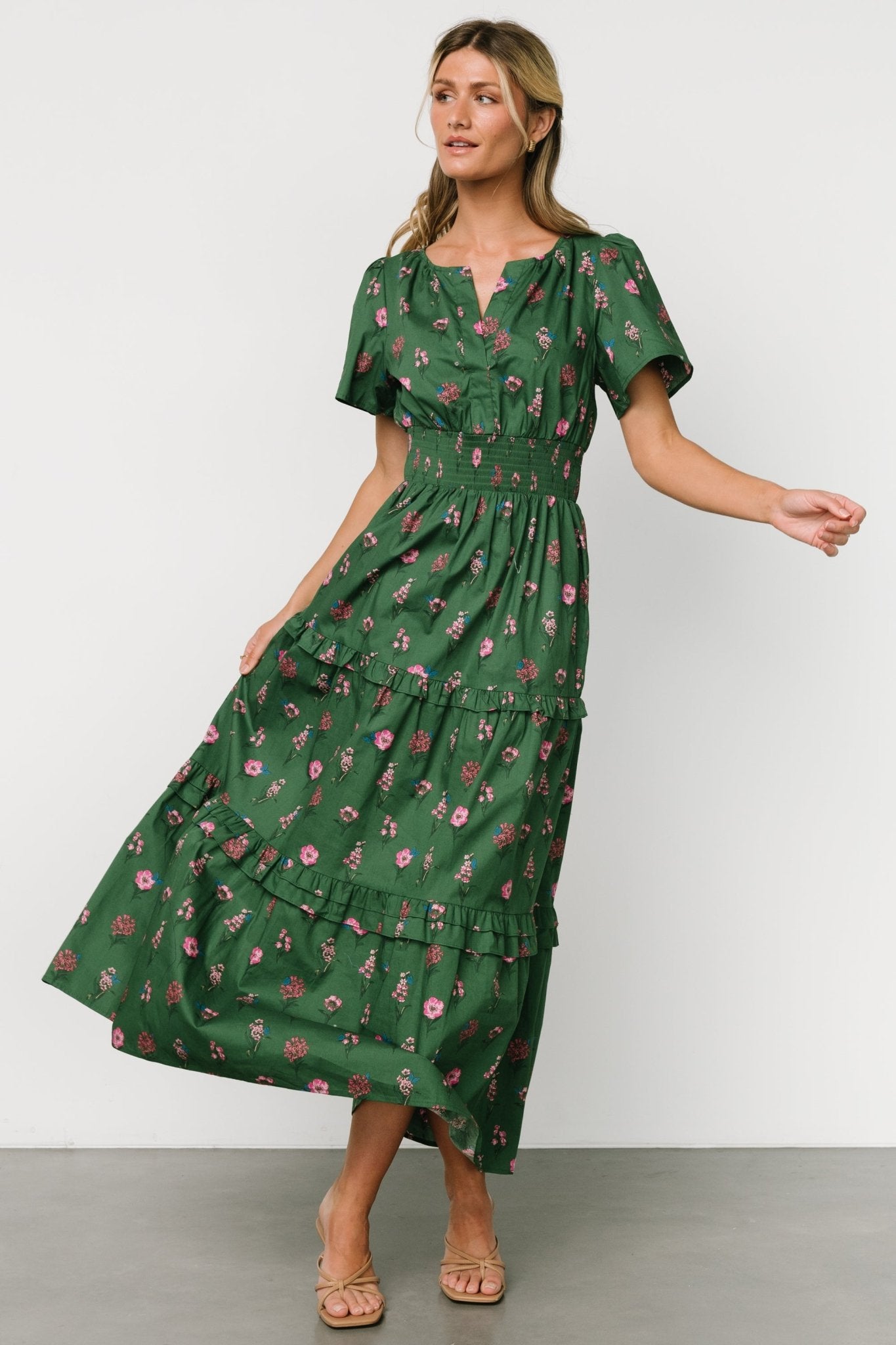 Kiana Poplin Maxi Dress | Green + Pink - Baltic Born