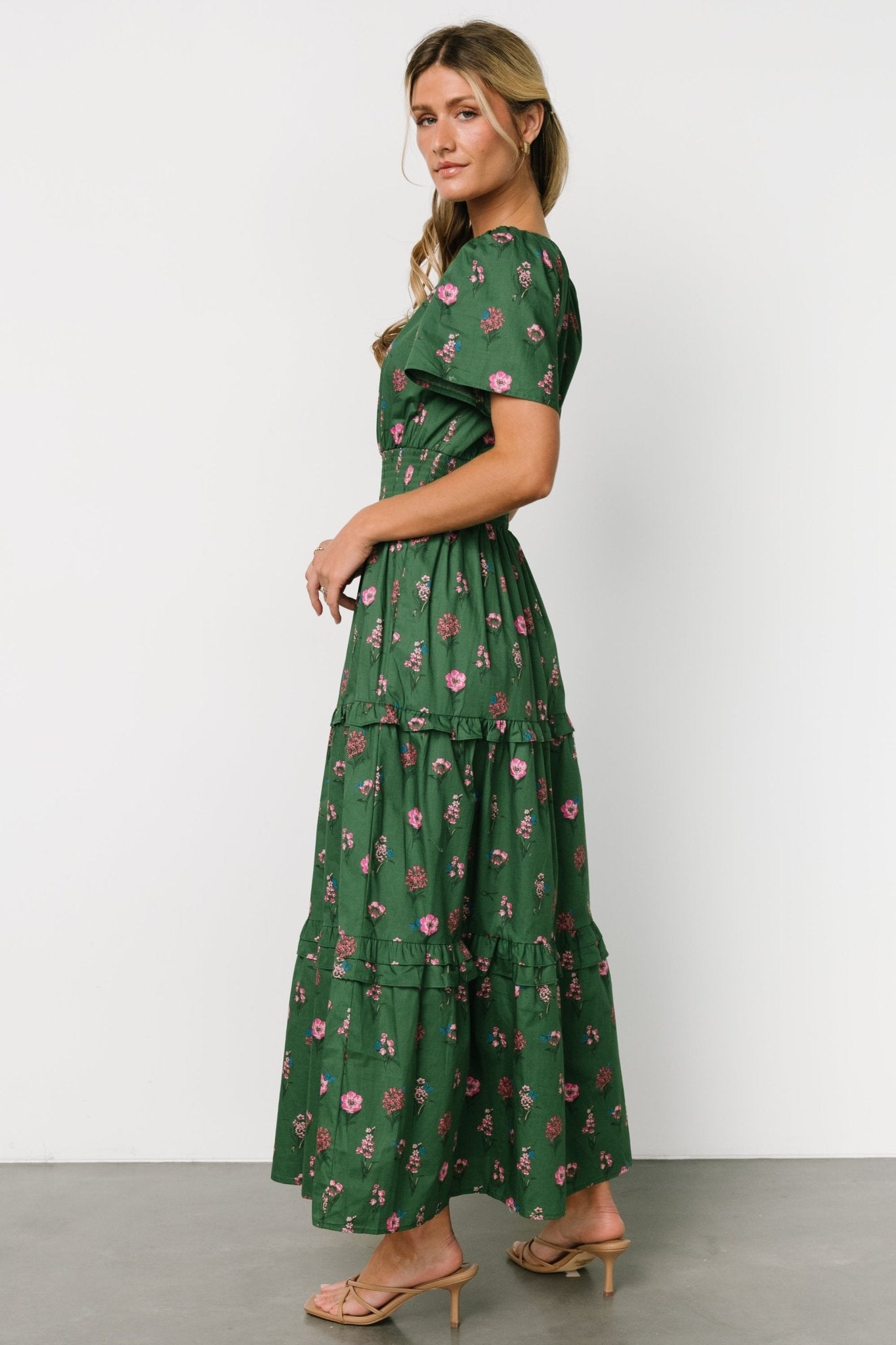 Kiana Poplin Maxi Dress | Green + Pink - Baltic Born