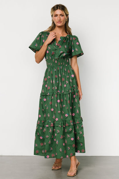 Kiana Poplin Maxi Dress | Green + Pink - Baltic Born