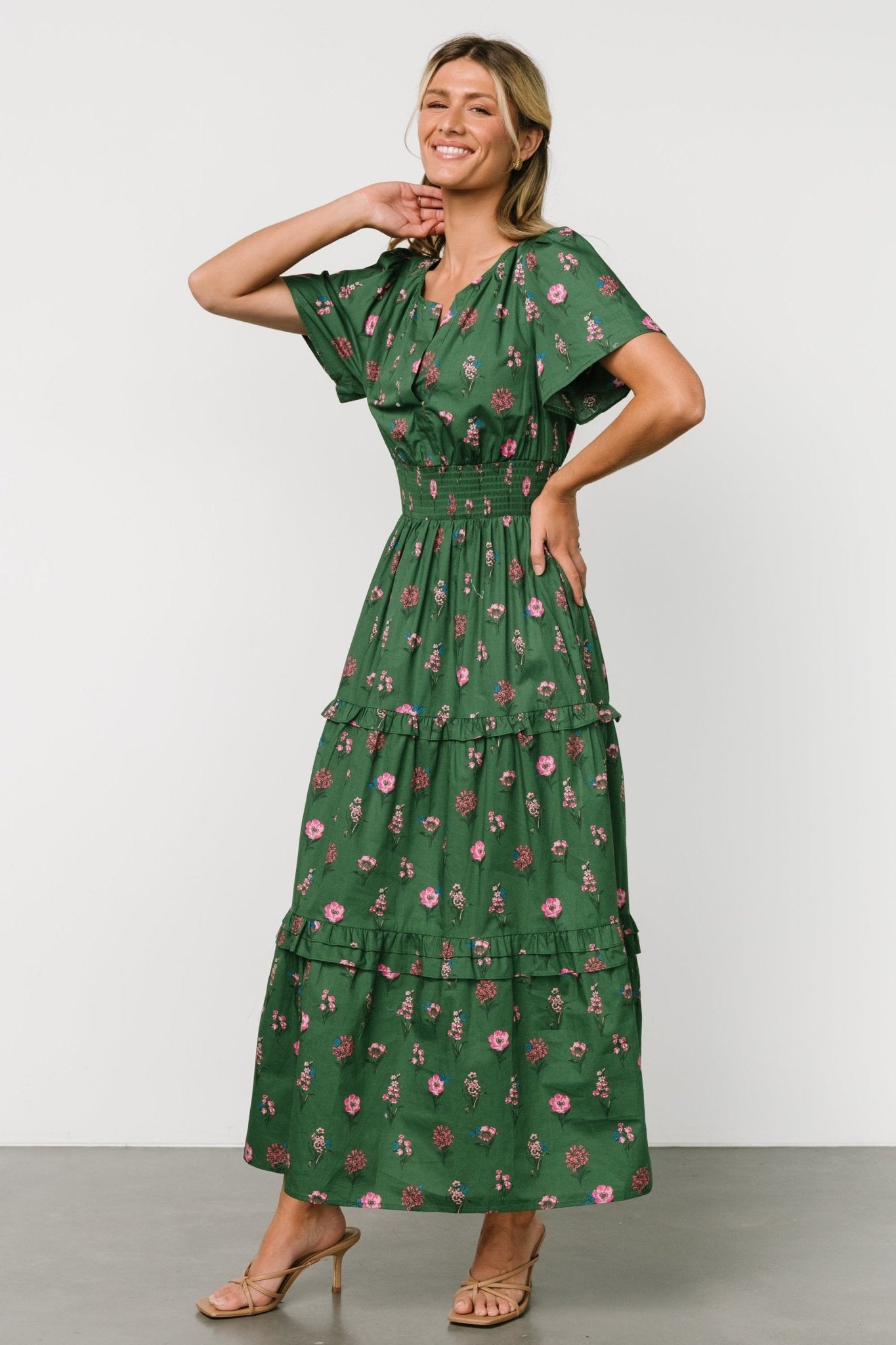 Kiana Poplin Maxi Dress | Green + Pink - Baltic Born