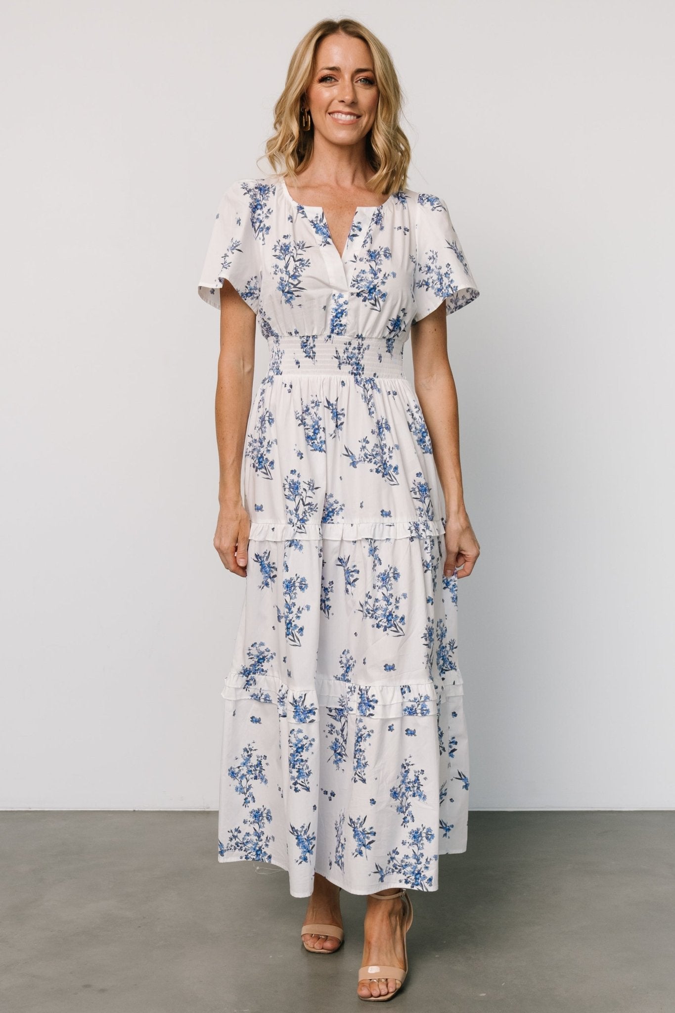 Kiana Poplin Maxi Dress | Off White + Blue - Baltic Born