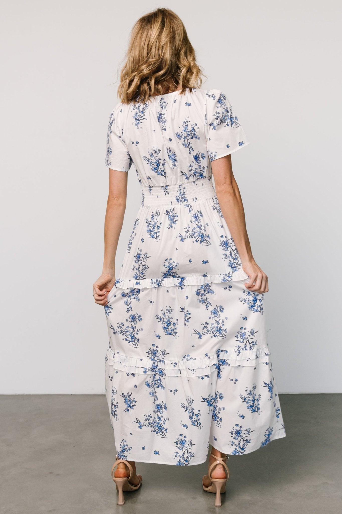 Kiana Poplin Maxi Dress | Off White + Blue - Baltic Born