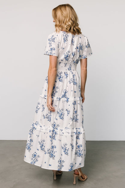 Kiana Poplin Maxi Dress | Off White + Blue - Baltic Born