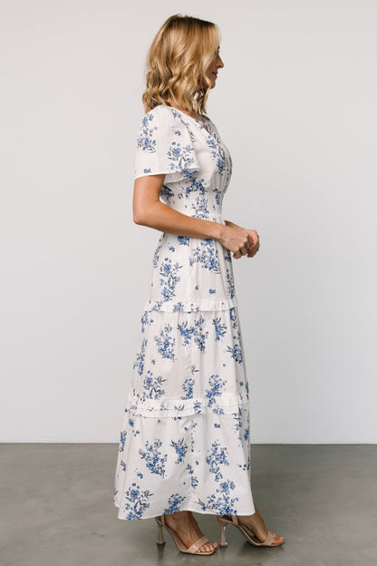 Kiana Poplin Maxi Dress | Off White + Blue - Baltic Born