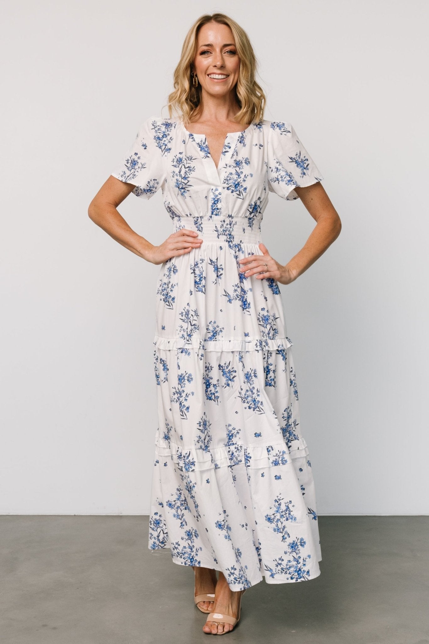 Kiana Poplin Maxi Dress | Off White + Blue - Baltic Born