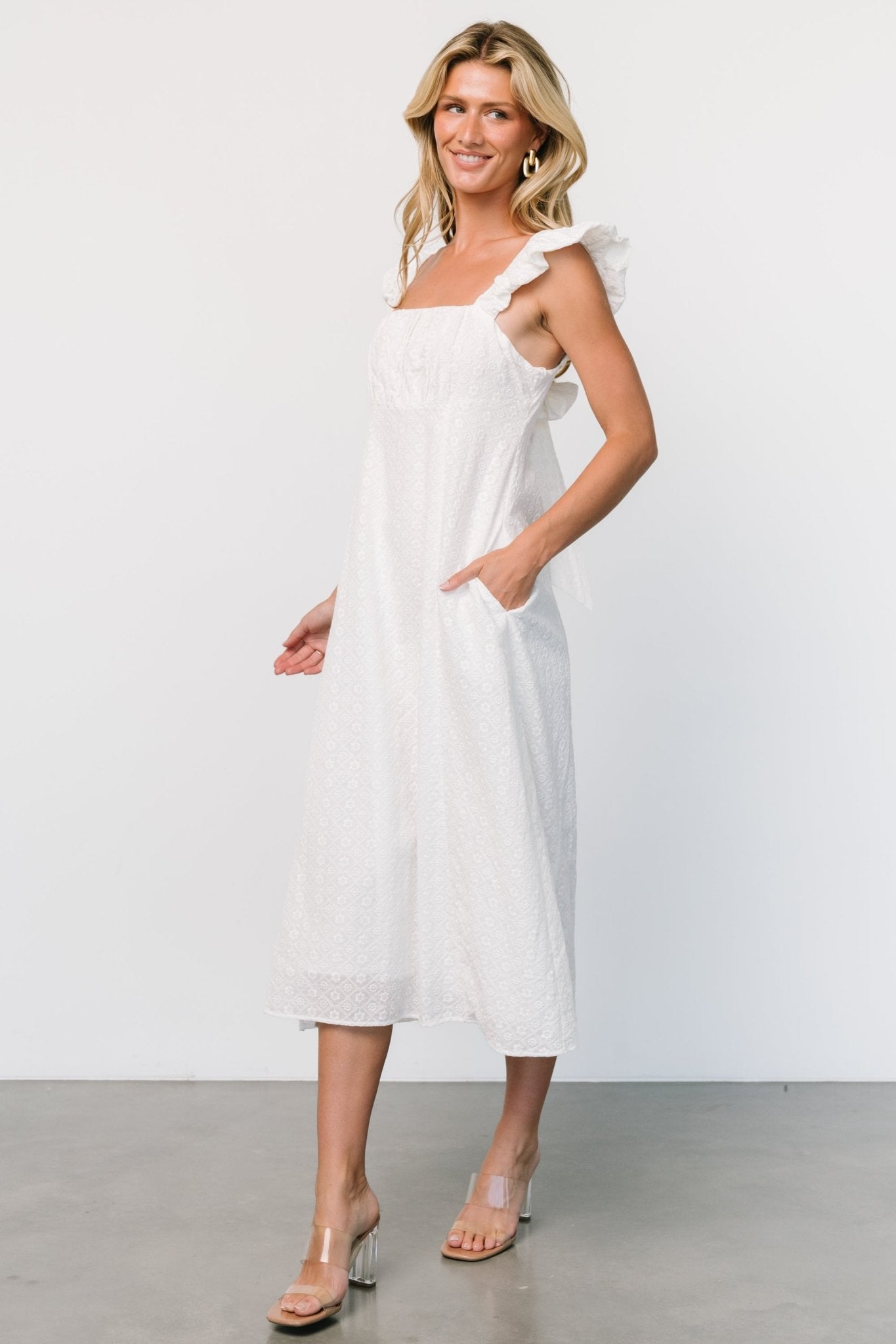 Kiara Eyelet Midi Dress | Off White - Baltic Born