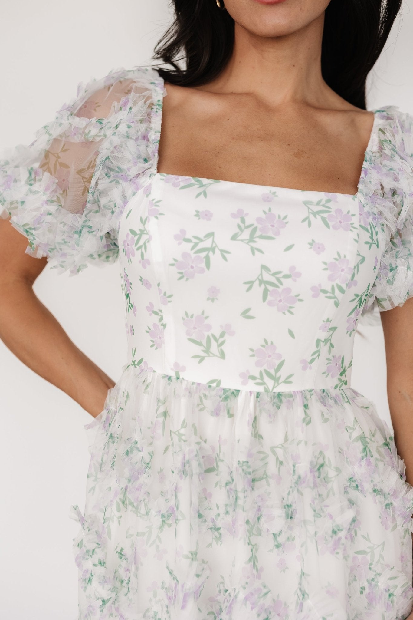 Kiera Ruffle Dress | Off White + Lavender - Baltic Born