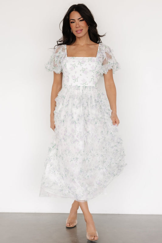 Kiera Ruffle Dress | Off White + Lavender - Baltic Born