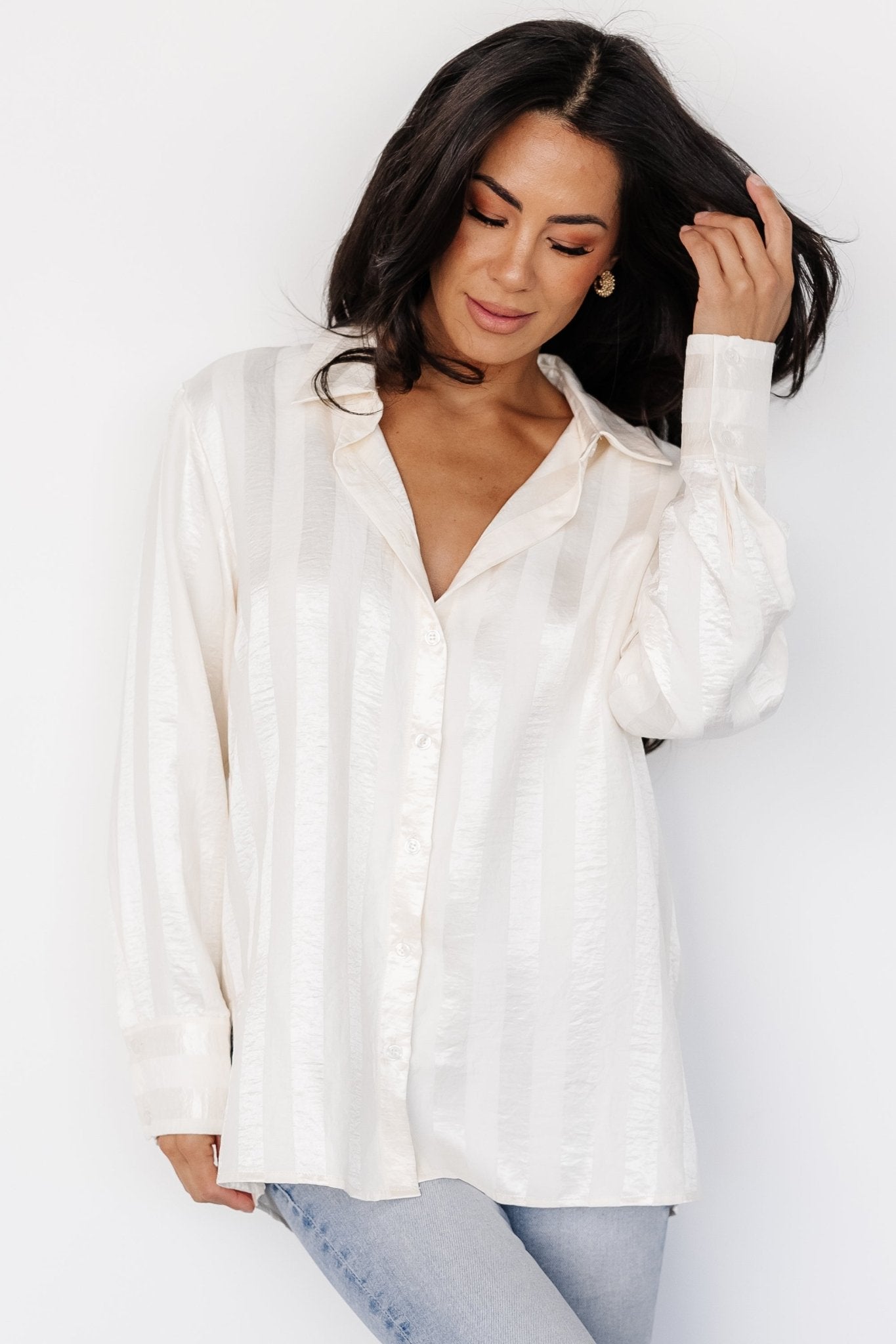 Kieran Striped Button Up Top | Cream - Baltic Born