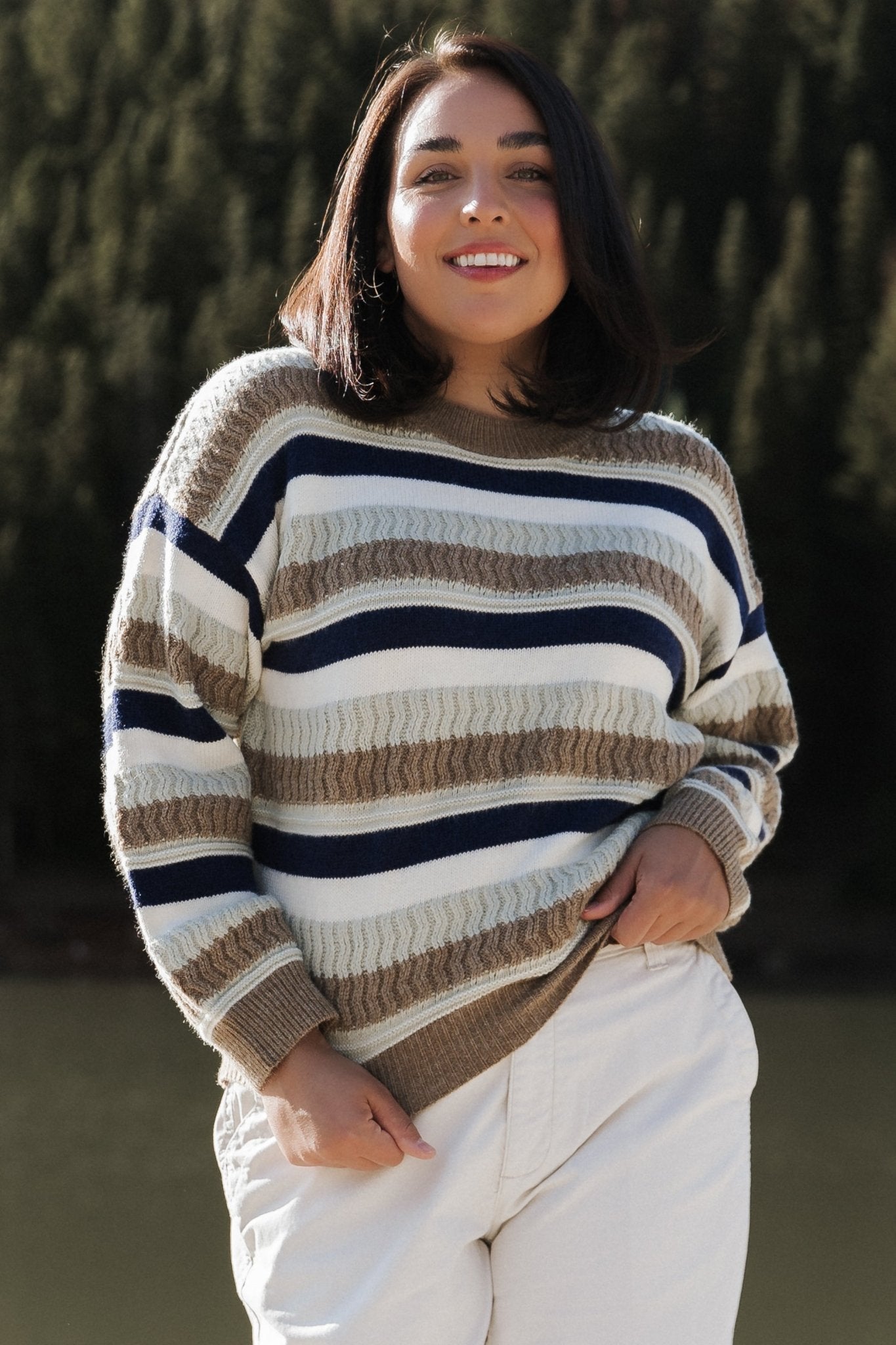 Kira Striped Sweater | Navy + Sage Multi - Baltic Born