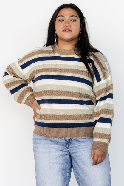 Kira Striped Sweater | Navy + Sage Multi - Baltic Born