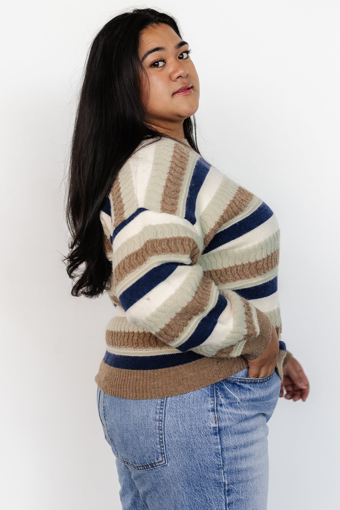 Kira Striped Sweater | Navy + Sage Multi - Baltic Born