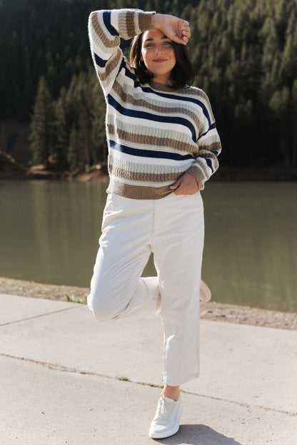 Kira Striped Sweater | Navy + Sage Multi - Baltic Born