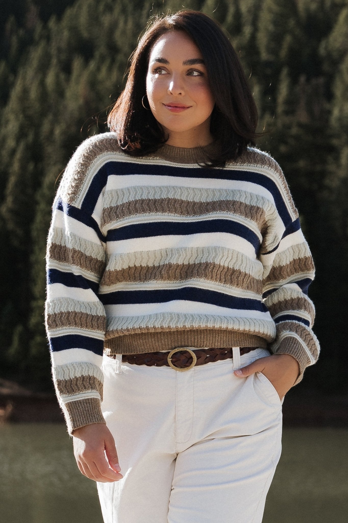 Kira Striped Sweater | Navy + Sage Multi - Baltic Born