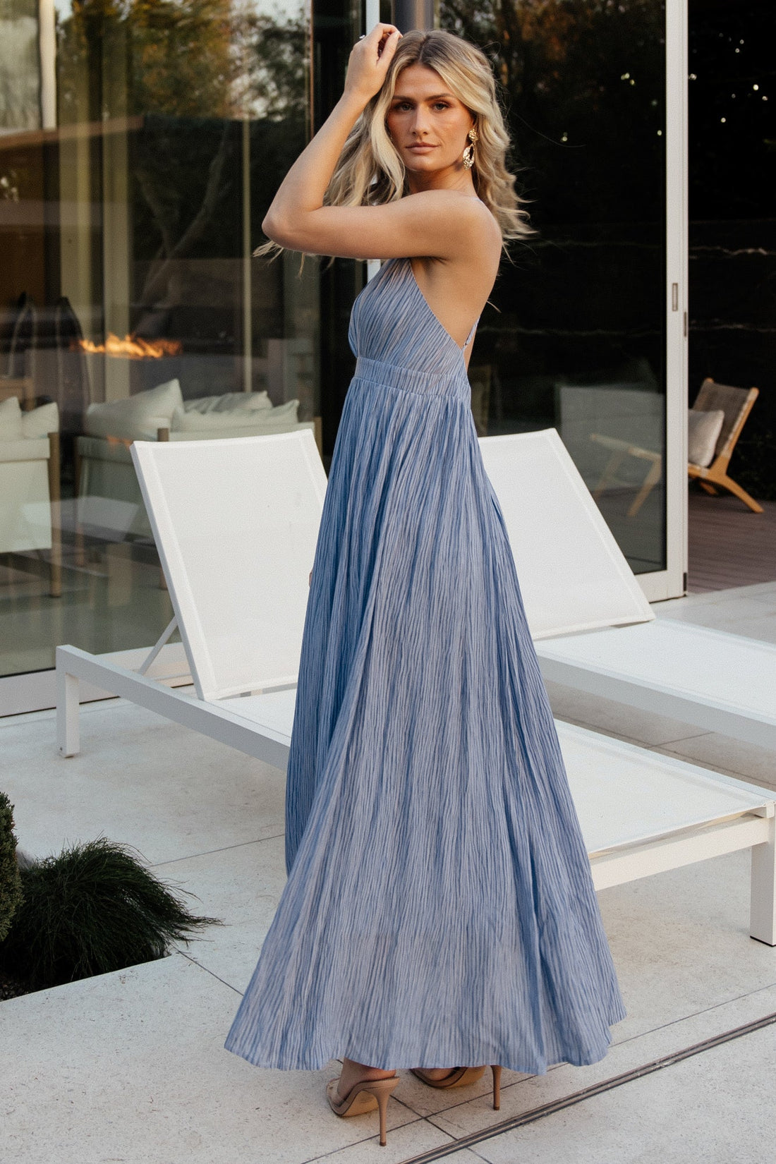 Korley Maxi Dress — Blue Stripe Plunge V-Neck
