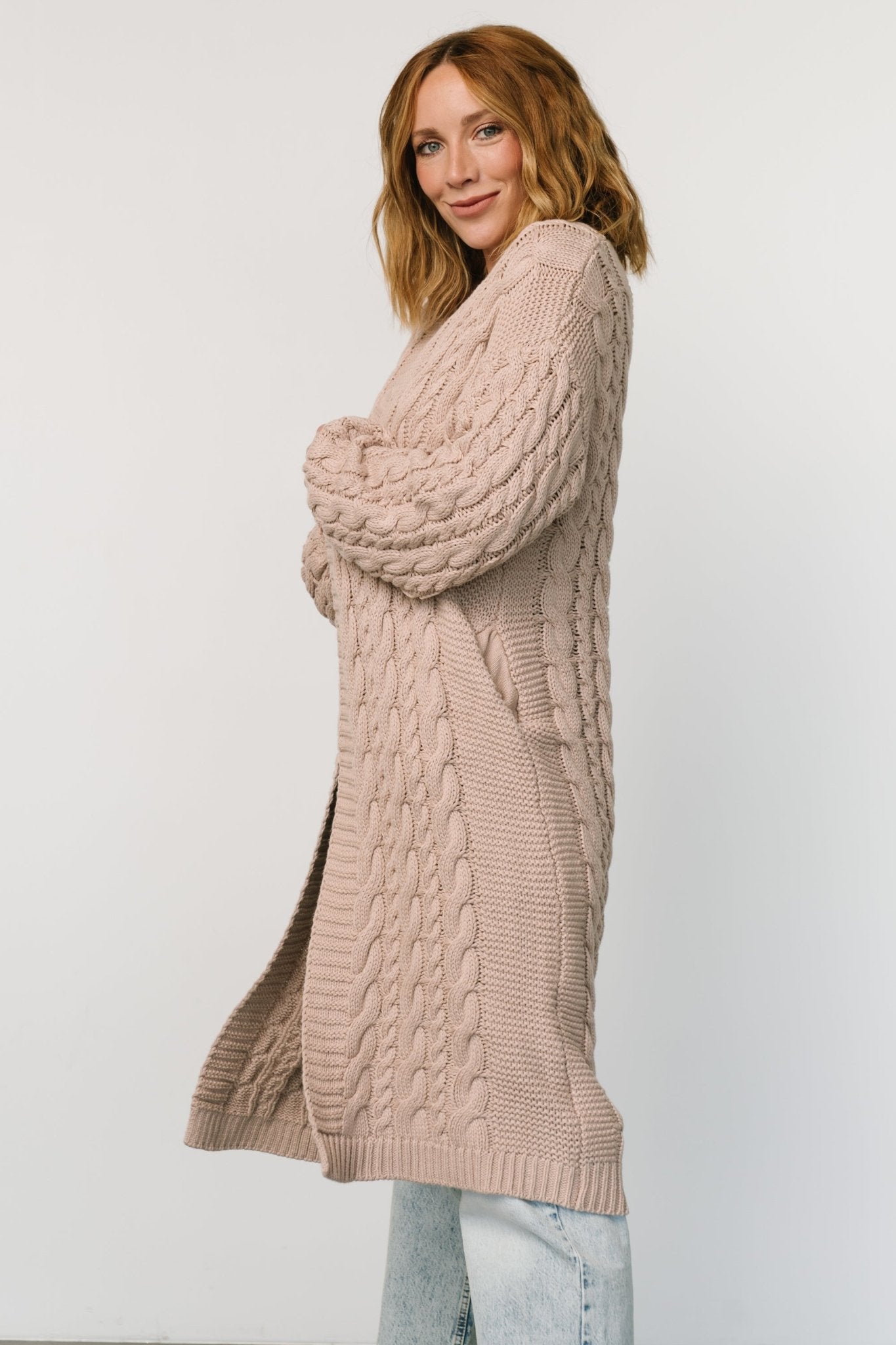 Kristen Cable Knit Cardigan | Taupe - Baltic Born