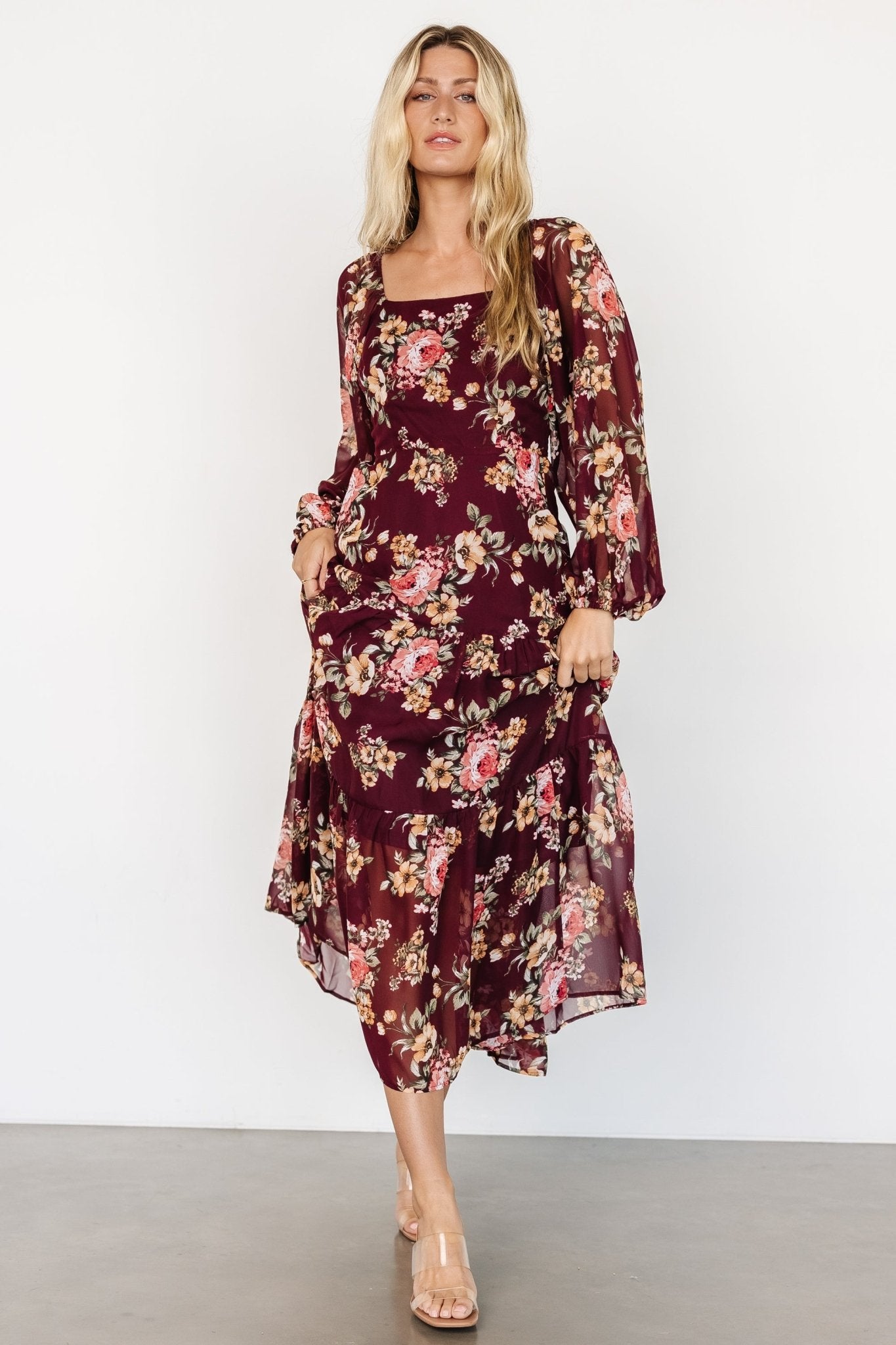 Kristy Maxi Dress | Wine Floral - Baltic Born