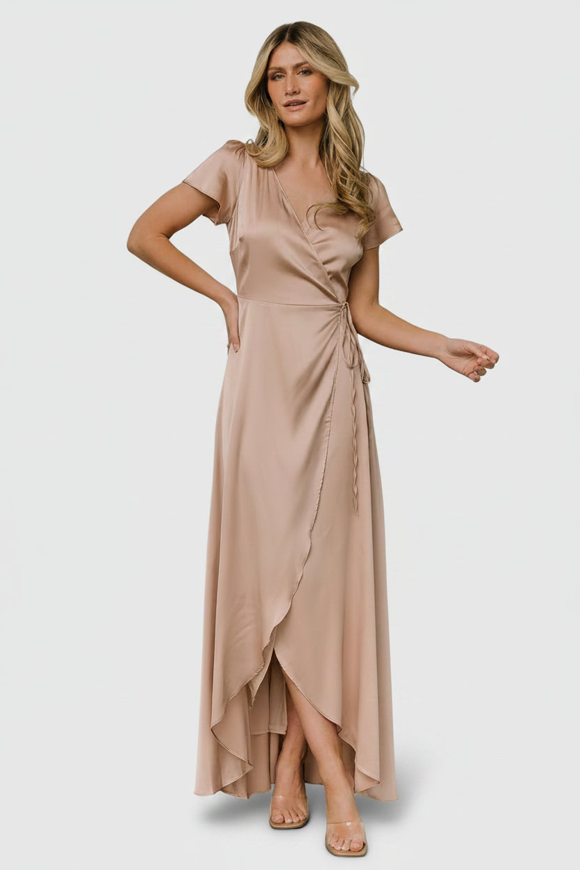 Baltic Born Womens Krystal Satin Wrap Gown | Champagne