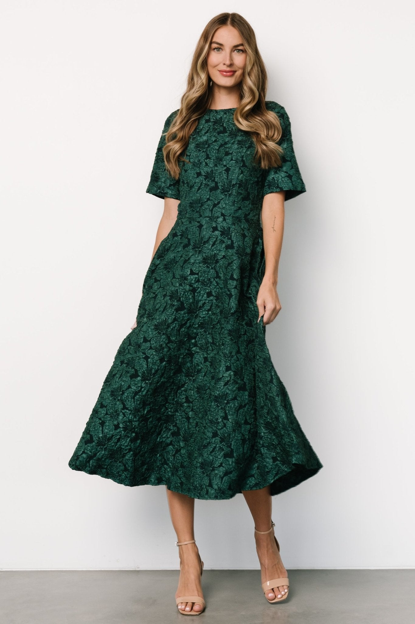 Kya Embossed Midi Dress | Emerald Green - Baltic Born