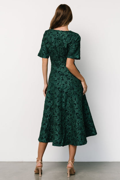 Kya Embossed Midi Dress | Emerald Green - Baltic Born