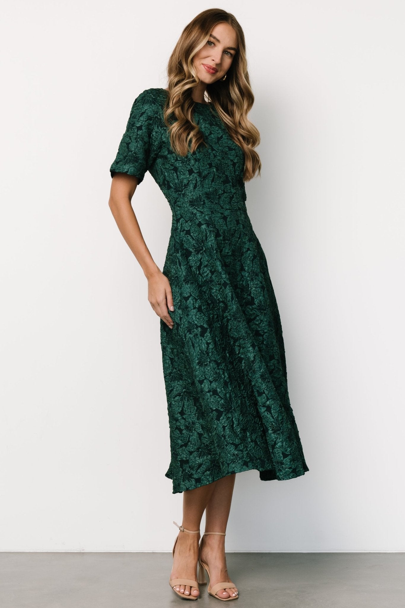 Kya Embossed Midi Dress | Emerald Green - Baltic Born