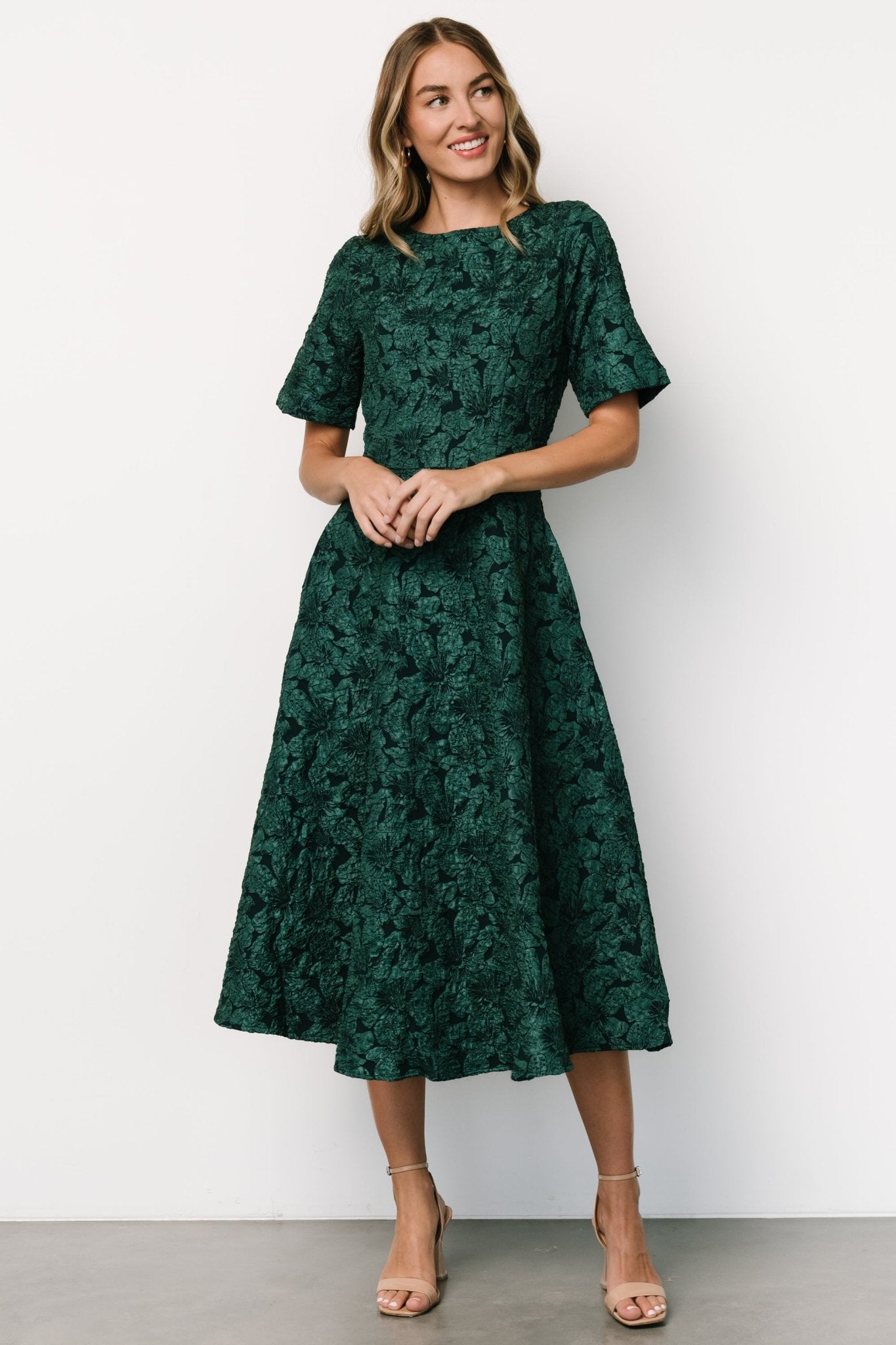 Kya Embossed Midi Dress | Emerald Green - Baltic Born