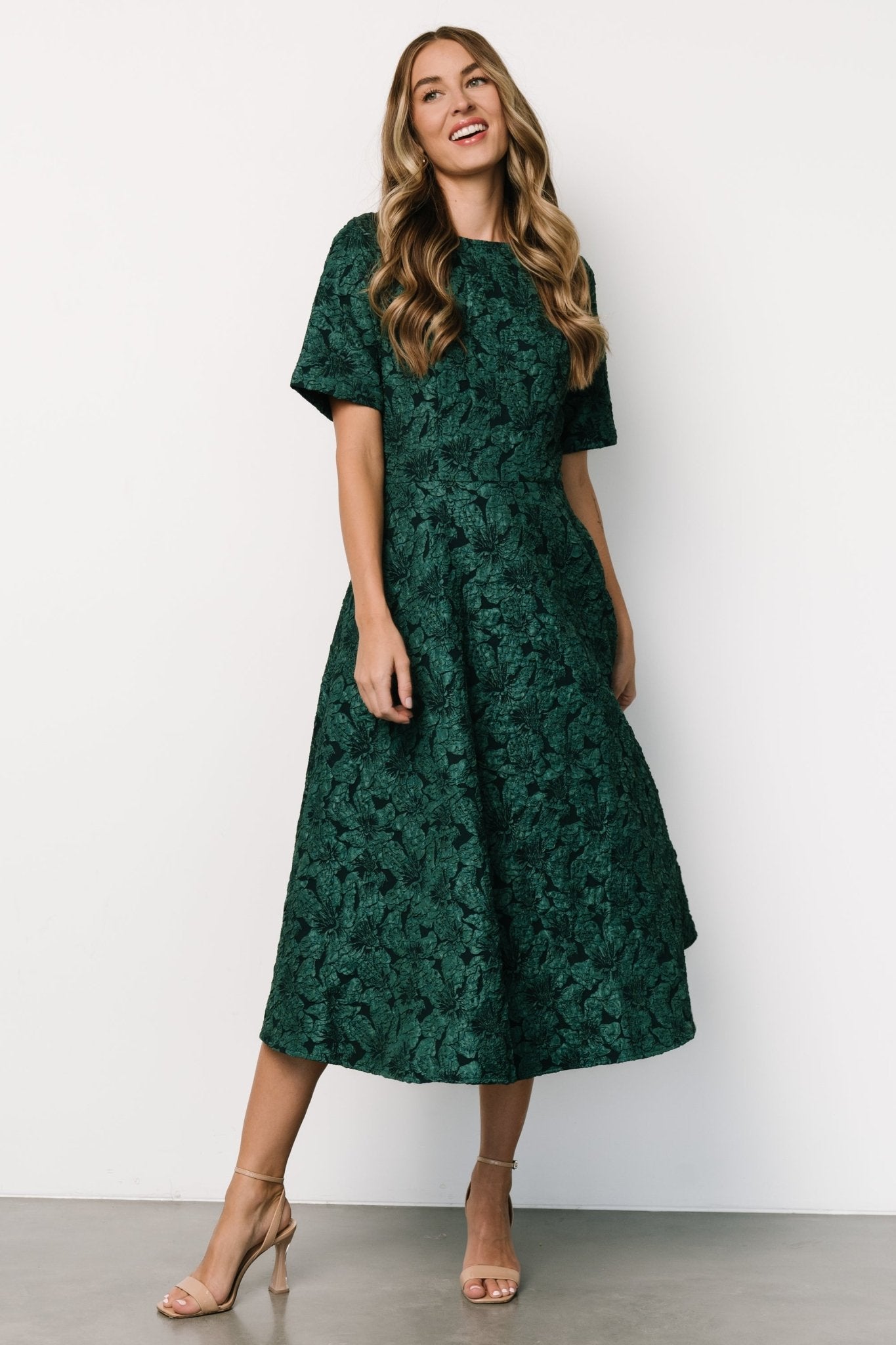 Kya Embossed Midi Dress | Emerald Green - Baltic Born