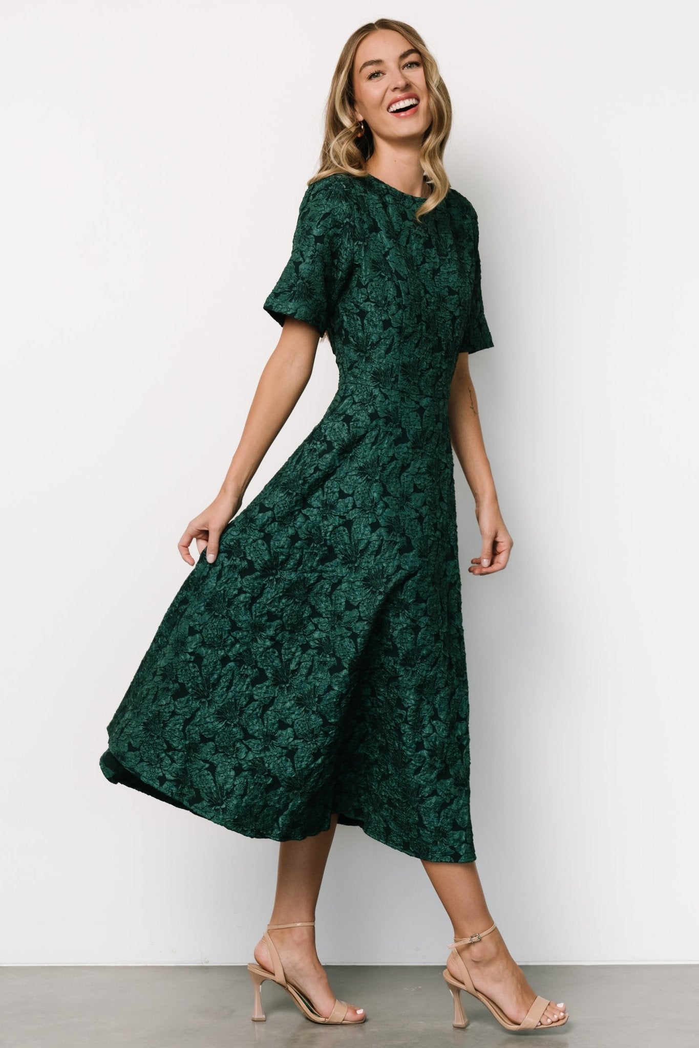 Kya Embossed Midi Dress | Emerald Green - Baltic Born