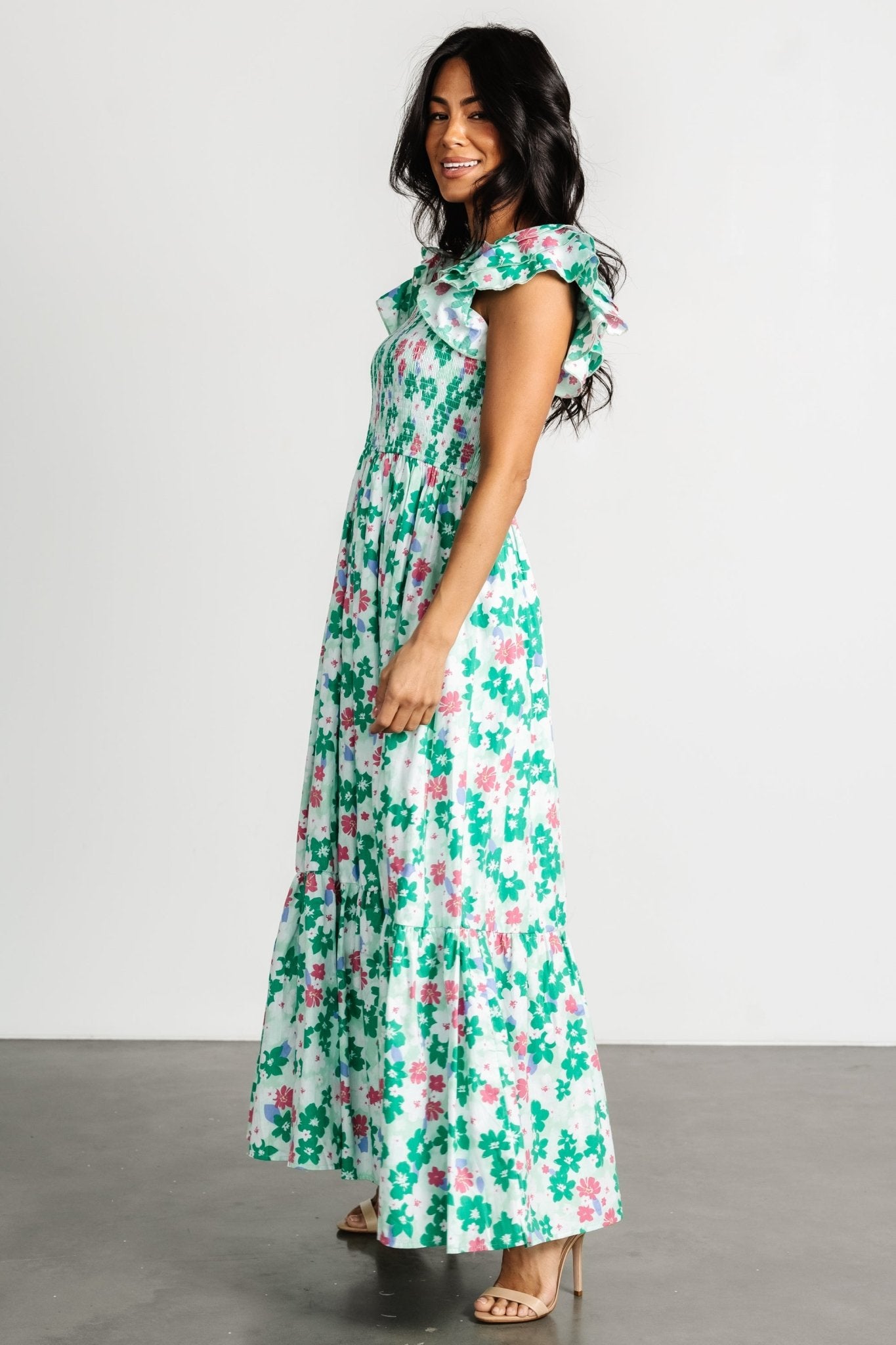 Laguna Smocked Maxi Dress | Green Floral - Baltic Born