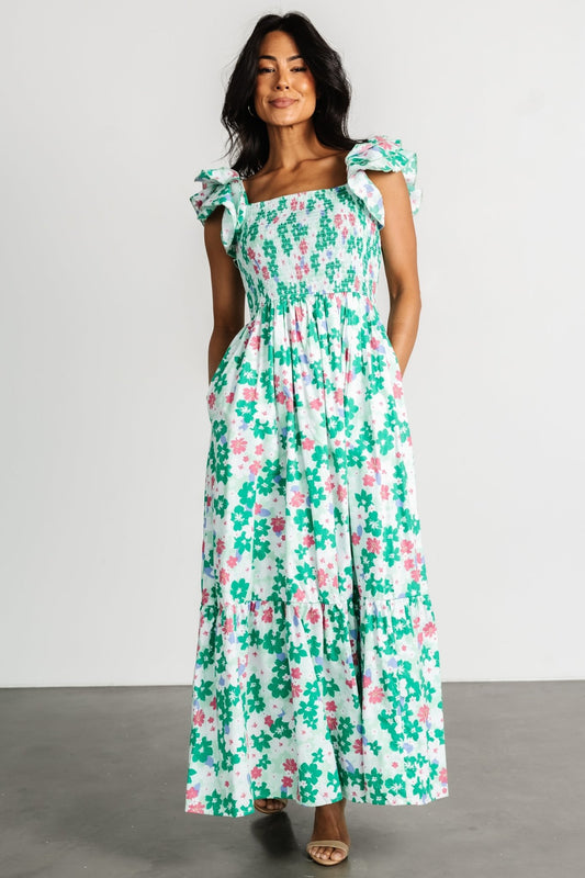 Laguna Smocked Maxi Dress | Green Floral - Baltic Born