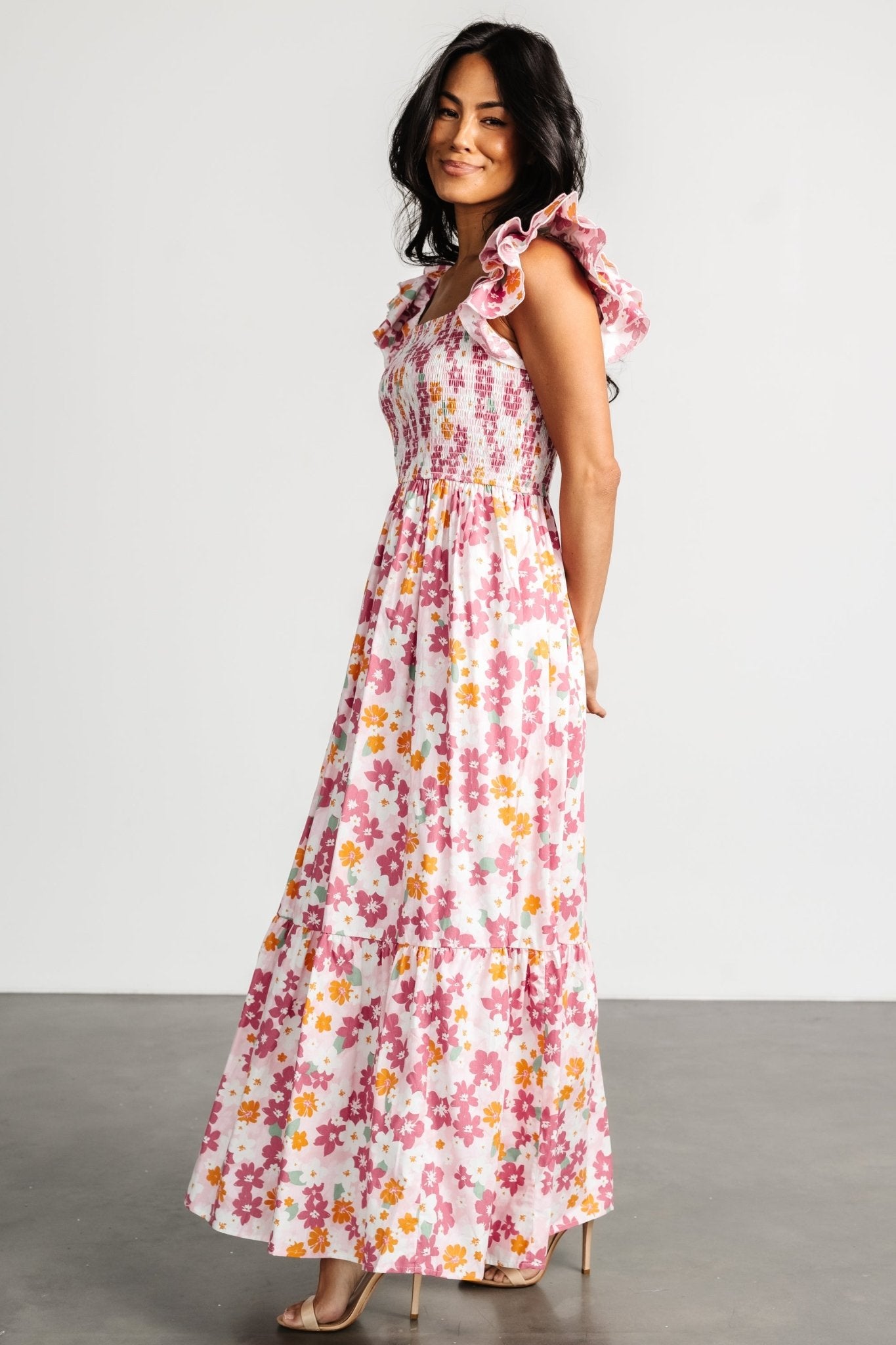 Laguna Smocked Maxi Dress | Pink Floral | Baltic Born