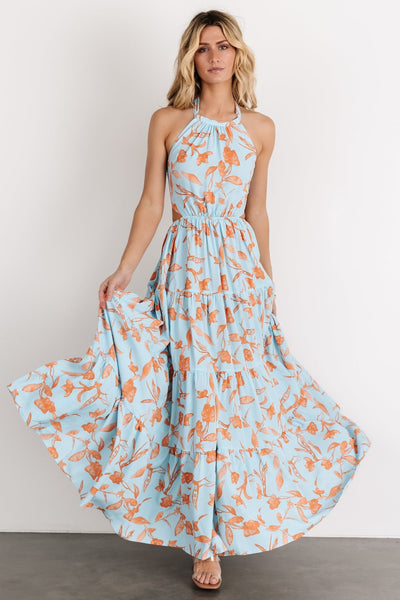 Baltic Born Womens Laie Back Tie Maxi Dress | Blue + Orange